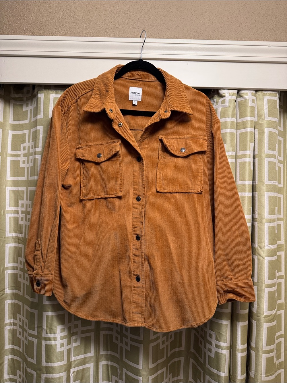 Kensie Button-Front Corduroy Shirt Jacket in Burnt Orange